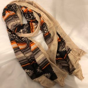 NWOT Lightweight tan black and orange Aztec scarf